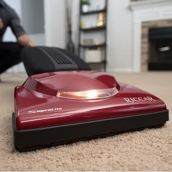 Vacuuming carpet with the Riccar Supralite Premium Vacuum