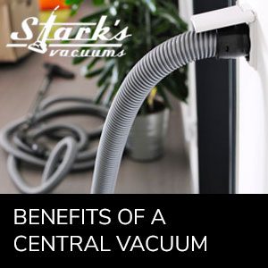 Central vacuum hose attached to wall. Stark's Vacuums serving Portland OR and Vancouver WA talks about the benefits of a central vacuum system.