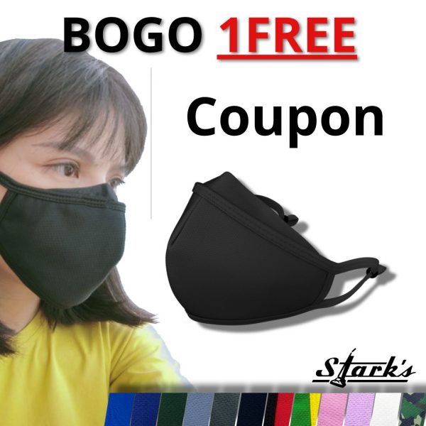 Buy one, get one free black face mask promotion