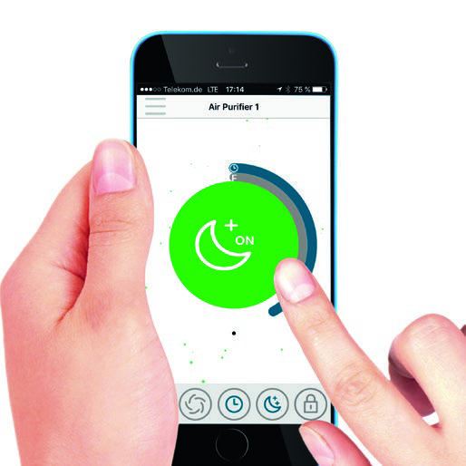 smart phone being used to control an air purifier through an app