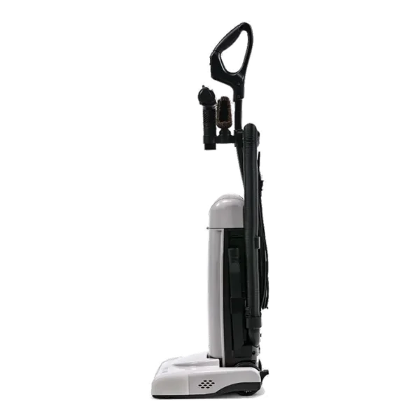 A side left view of the Riccar R27P Pet Upright Vacuum. Available in-store at Stark's Vacuums.